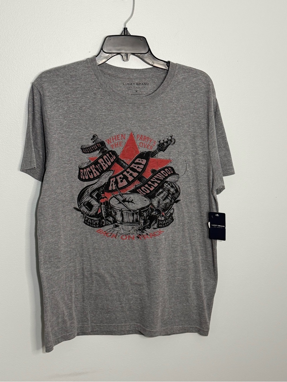 Lucky Brand Gray Short-Sleeve Graphic Tee with Red Accents